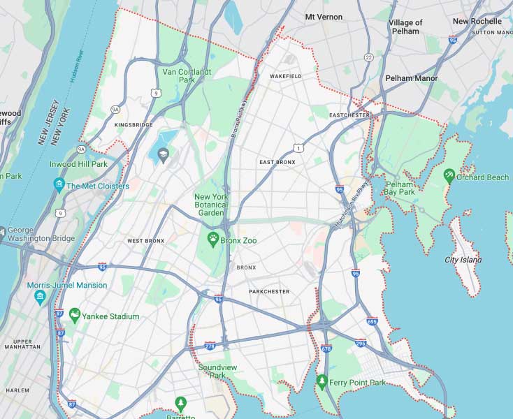 map of The Bronx, NY